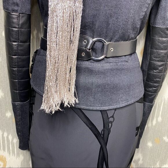 Ralph Lauren Italian Lamb Leather Patch Stretch Denim Moto Jacket - Picture 4 of 16